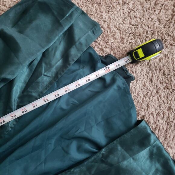 Lulus Tie Shoulder Satin Maxi Dress Green Gown Side Slit L - Picture 9 of 9